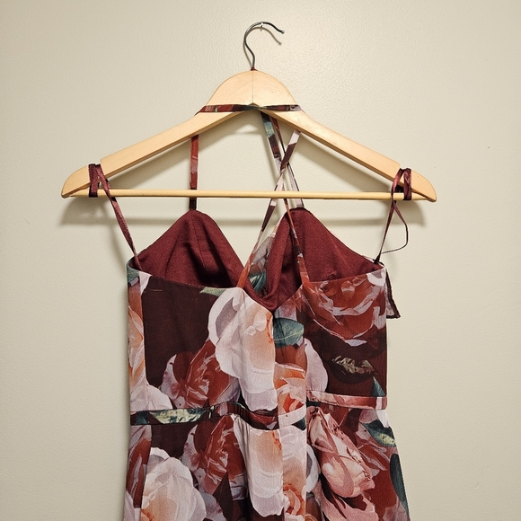 Cachet Floral Chiffon Wrap Slit Dress Cascading Ruffle Sweetheart Neckline Sz 6. - Picture 13 of 16